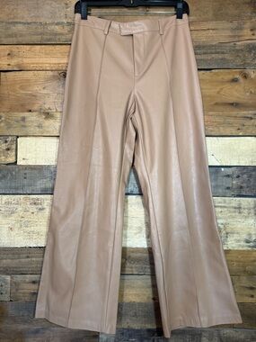 MUSTARD SEED Vegan Leather Pintuck Ankle Pants Tan size Medium